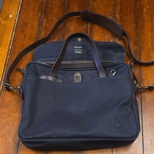 Filson Dark Blue and Leather Rugged Twill Messenger Briefcase Bag